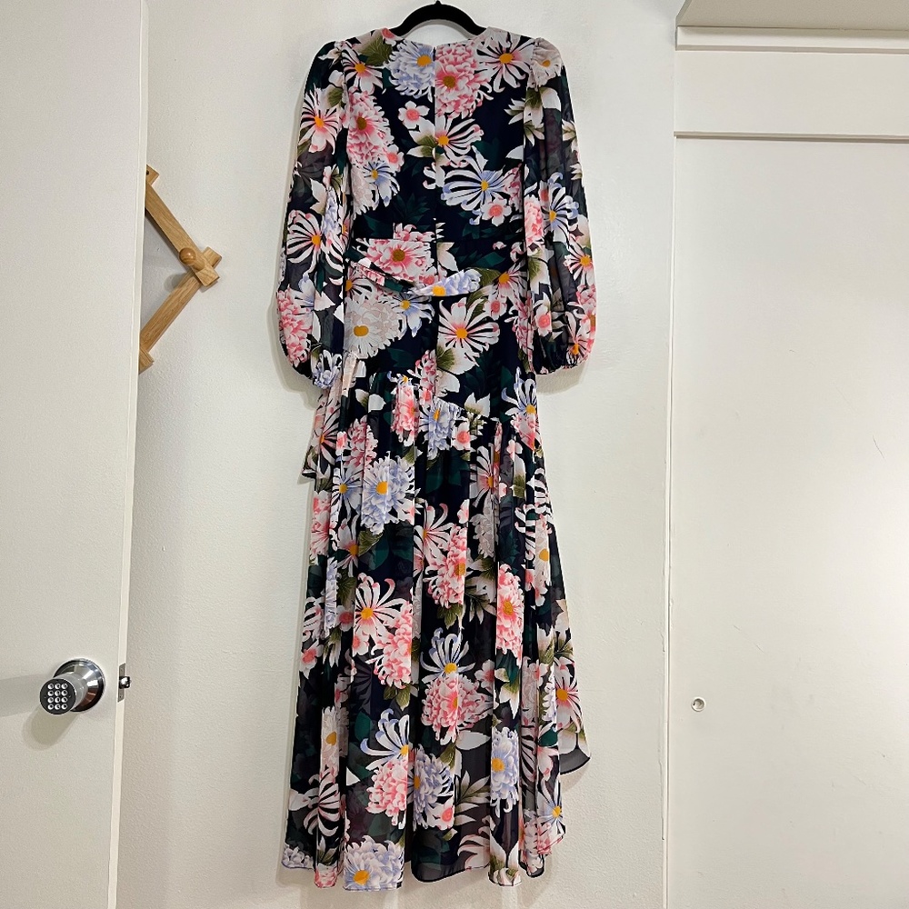 NEW Eliza J Floral Print Long Sleeve High Low Faux Wrap Dress Size 6 - Picture 6 of 11
